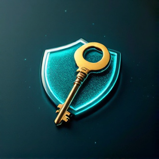 Golden key on teal shield symbolizing secure access to agency accounts