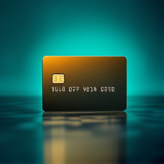 Single payment card standing on edge under dramatic rim lighting