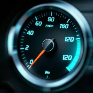 Chrome speedometer gauge with the needle near maximum