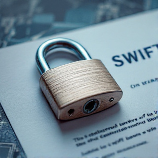 Metal padlock resting on a stack of official banking and SWIFT documents