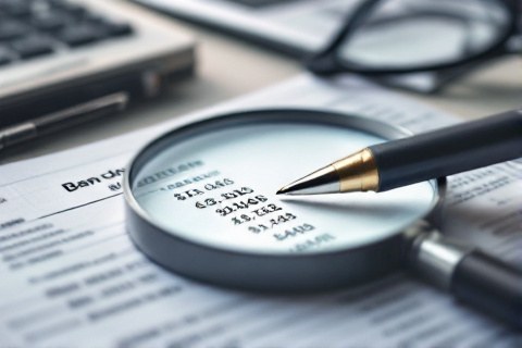 Bank statement under a magnifying glass with a pen circling individual currency conversion charges