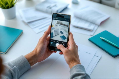 Advertiser scanning business registration documents and bank statements with a smartphone for Google Ads verification