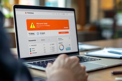 Laptop showing Google Ads dashboard with payment warning notification
