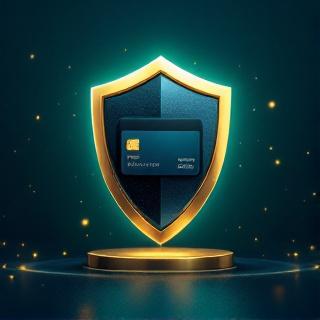 Golden shield protecting a credit card symbolizing payment security and fraud prevention