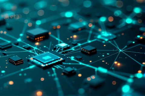 Abstract visualization of an AI detection system linking data nodes and payment cards