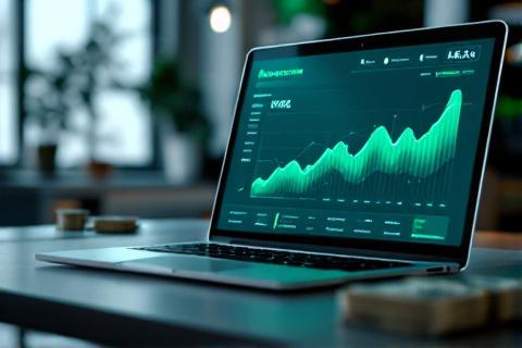 Advertising dashboard with growth charts on laptop