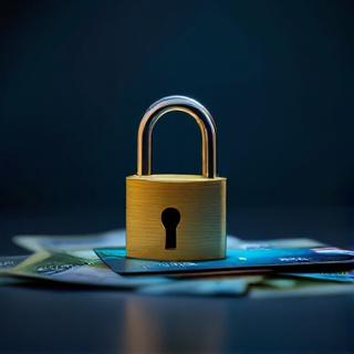 Unlocked padlock on credit cards symbolizing payment access