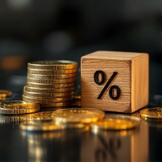 Stack of gold coins next to a percent symbol block, representing recovered ad budget