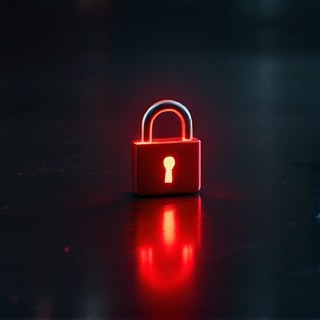 A single red warning padlock icon on a dark reflective surface with a red alert glow