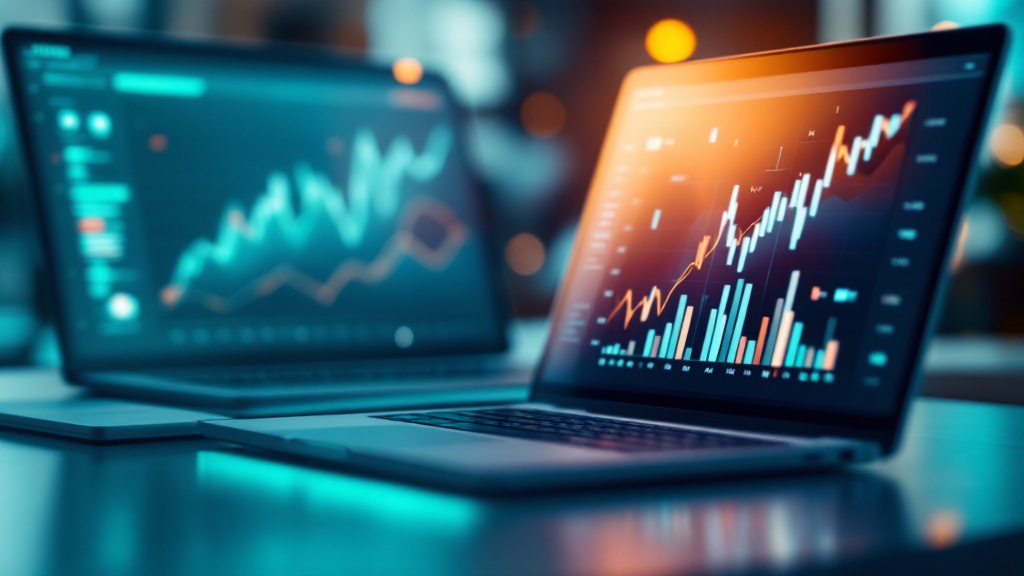 Two laptop dashboards showing Google Ads analytics side by side, comparing agency account performance