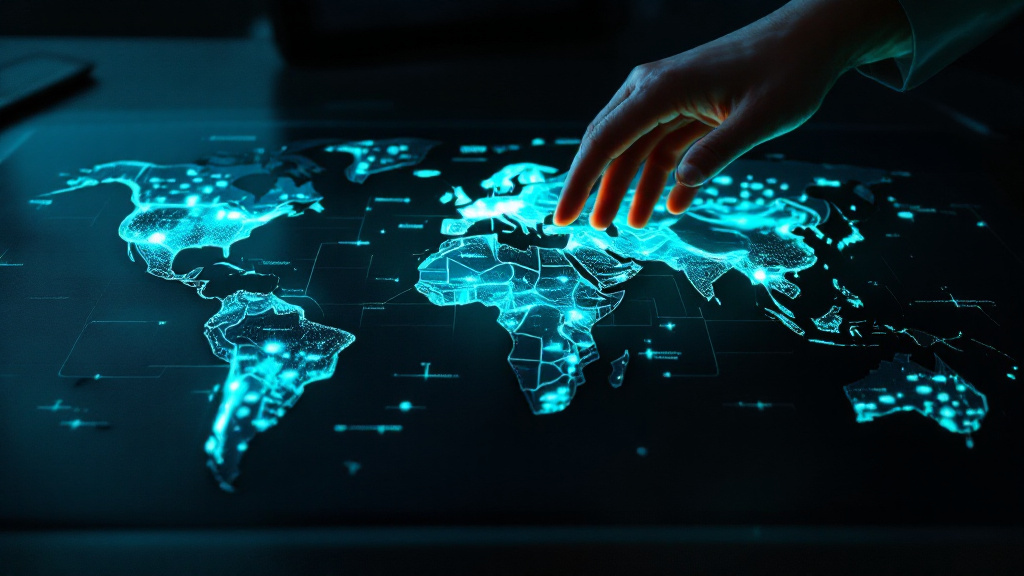 Illuminated world map with glowing payment corridors connecting continents while several regions remain dark and unsupported